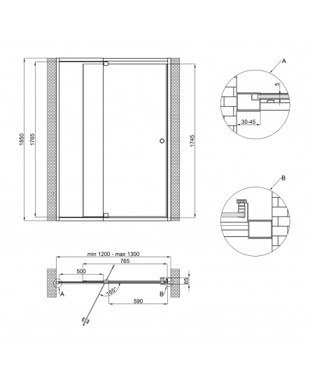 Душові двері в нішу Qtap Pisces WHI2012-13.CP5 120-130x185 см, скло Pattern 5 мм