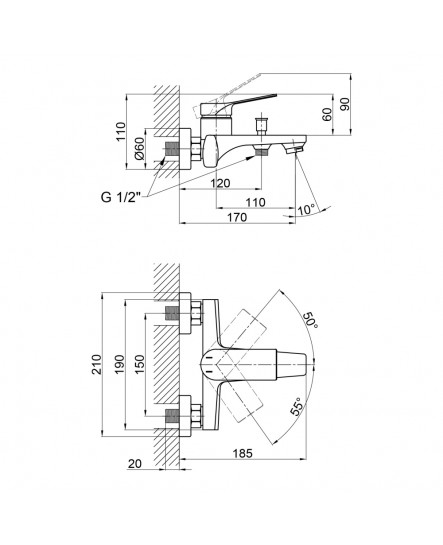 Смеситель для ванны Qtap Skalna 3026101DC