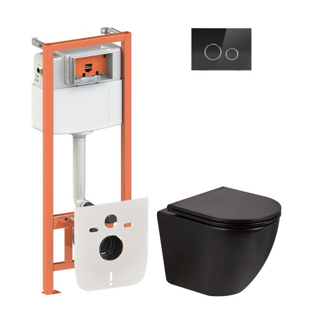 Набір Qtap інсталяція 4 в 1 з панеллю змиву Nest (QT0133M425 + QT0111V1107GB) + унітаз з сидінням Robin QT13332141ERMB