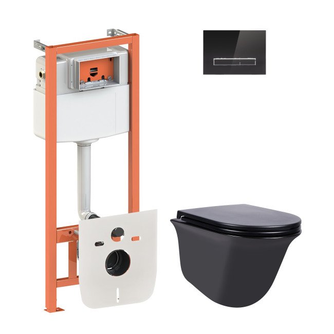 Набір Qtap інсталяція 4 в 1 з панеллю змиву Nest (QT0133M425 + QT0111V1107GB) + унітаз з сидінням Virgo QT1833051ERMB