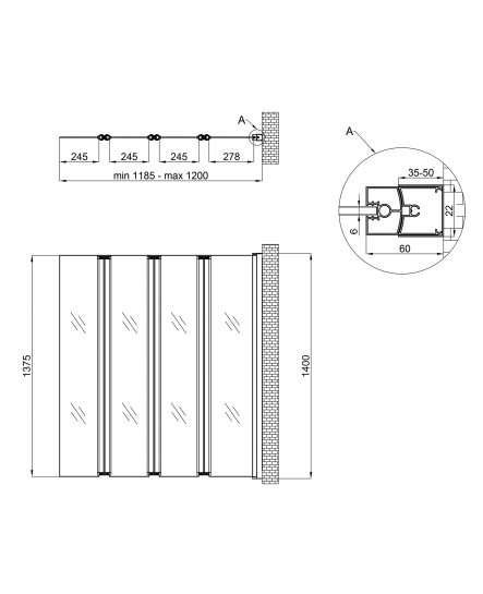 Штора на ванну Qtap Gemini WHI401214RP6 скло Pear 6 мм, 120x140 см