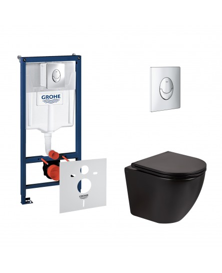 Набор инсталляция 4 в 1 Grohe Rapid SL 38721001 + унитаз с сиденьем Qtap Robin QT13332141ERMB