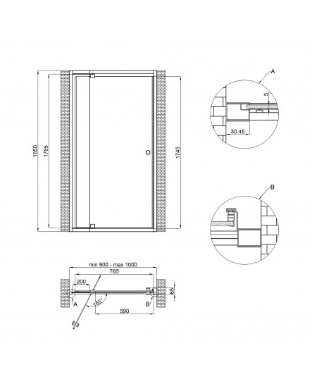 Душові двері в нішу Qtap Pisces WHI209-1.CP5 90-100x185 см, скло Pattern 5 мм