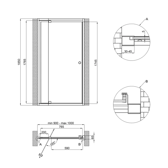 Душевая дверь в нишу Qtap Pisces WHI209-1.CP5 90-100x185 см, стекло Pattern 5 мм 2 Душевая дверь в нишу Qtap Pisces WHI209-1.CP5 90-100x185 см, стекло Pattern 5 мм 2