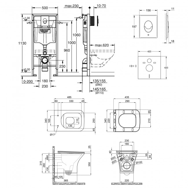 Набор инсталляция 4 в 1 Grohe Rapid SL 38722001 + унитаз с сиденьем Qtap Presto QT24332615EW