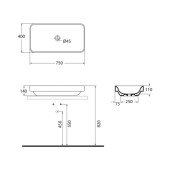 Раковина-чаша Azzurra Elegance soft ESO75B1 Shiny white