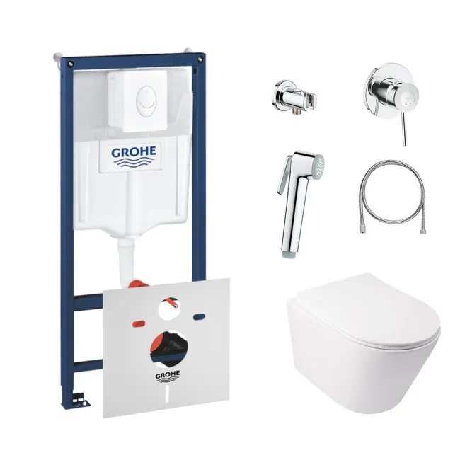 Комплект инсталляция Grohe Rapid SL 38722001 + унитаз с сиденьем Qtap Swan QT16335178W + набор для гигиенического душа со смесителем Grohe BauClassic 111048 Комплект инсталляция Grohe Rapid SL 38722001 + унитаз с сиденьем Qtap Swan QT16335178W + набор для гигиенического душа со смесителем Grohe BauClassic 111048