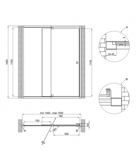 Душевая дверь в нишу Qtap Pisces WHI2014-15.CP5 140-150x185 см, стекло Pattern 5 мм