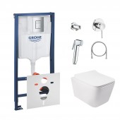 Комплект інсталяція Grohe Rapid SL 38772001 + унітаз з сидінням Qtap Crow QT05335170W + набір для гігієнічного душу зі змішувачем Grohe BauClassic 111048