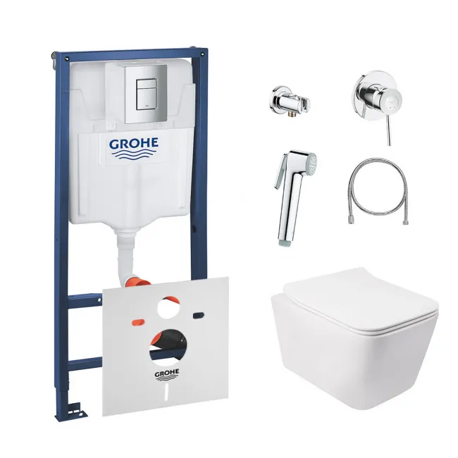Комплект инсталляция Grohe Rapid SL 38772001 + унитаз с сиденьем Qtap Crow QT05335170W + набор для гигиенического душа со смесителем Grohe BauClassic 111048 Комплект инсталляция Grohe Rapid SL 38772001 + унитаз с сиденьем Qtap Crow QT05335170W + набор для гигиенического душа со смесителем Grohe BauClassic 111048