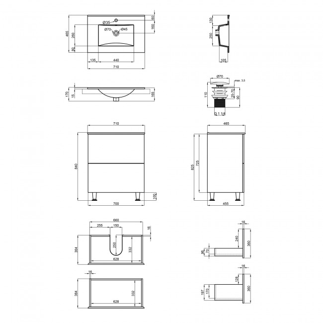 Комплект Qtap Tern 700х725х437 White тумба напольная + раковина врезная QT1771TNL7013070CW