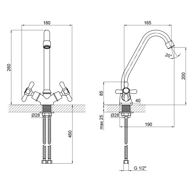 Смеситель для кухни Lidz (CRM) Dominox 15 272F-1 2