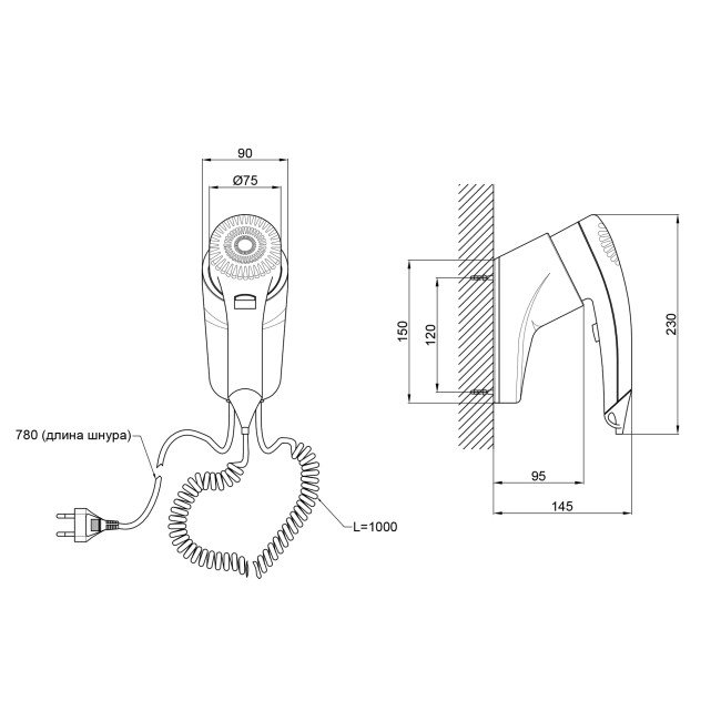 Фен настенный Lidz (WHI) 130.01.91 1100 Вт 2