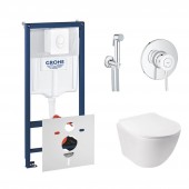 Комплект інсталяція Grohe Rapid SL 38722001 + унітаз з сидінням Qtap Jay QT07335176W + набір для гігієнічного душу зі змішувачем Grohe BauClassic 2904800S