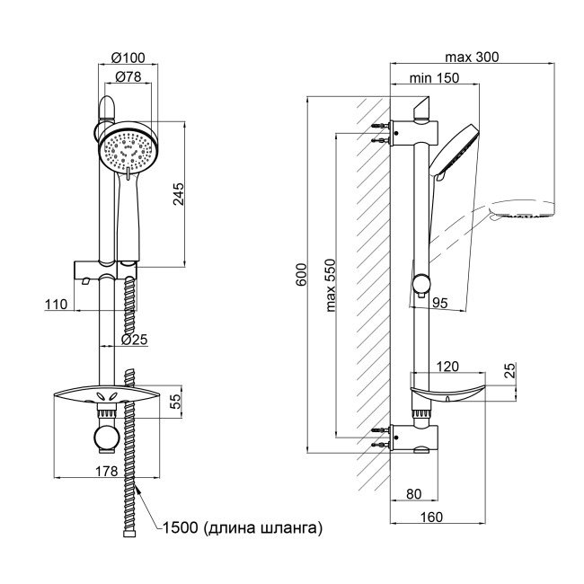 Душовий гарнітур Qtap Sprha bar A101O1ZCG 2