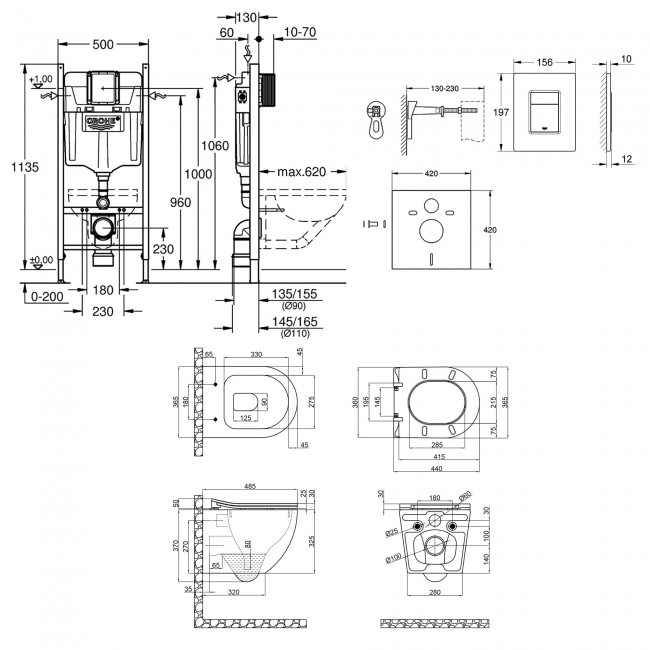 Набор инсталляция 4 в 1 Grohe Rapid SL 3884000G + унитаз с сиденьем Qtap Robin QT1333046ERMB