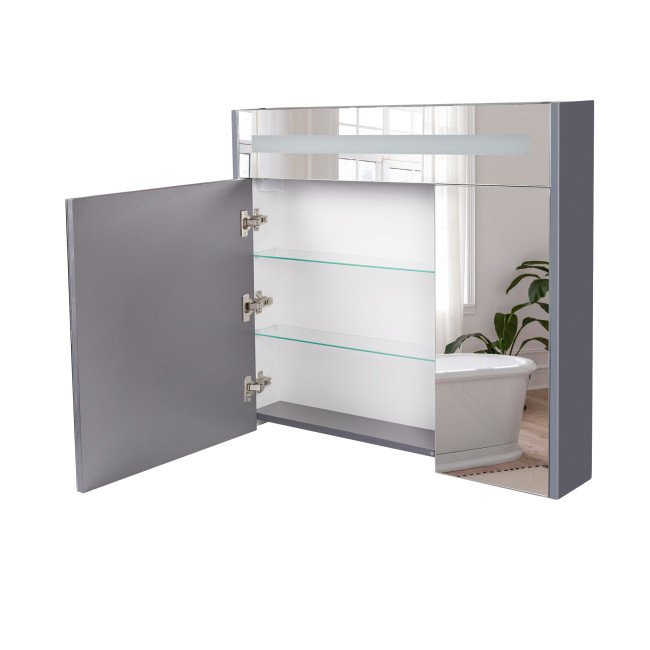 Дзеркальна шафа підвісна Qtap Robin 800х730х145 Graphite з LED-підсвічуванням