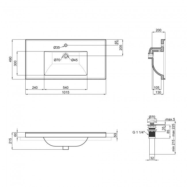 Раковина Qtap Albatross 5C 1000х480х210 White з донним клапаном QT01115100CW