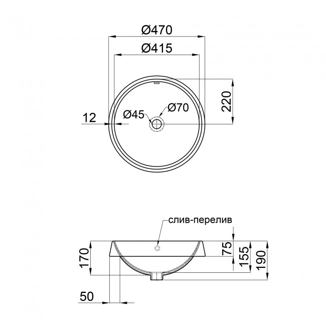 Раковина Qtap Jay 475х475х200 White с донным клапаном QT0711K305W