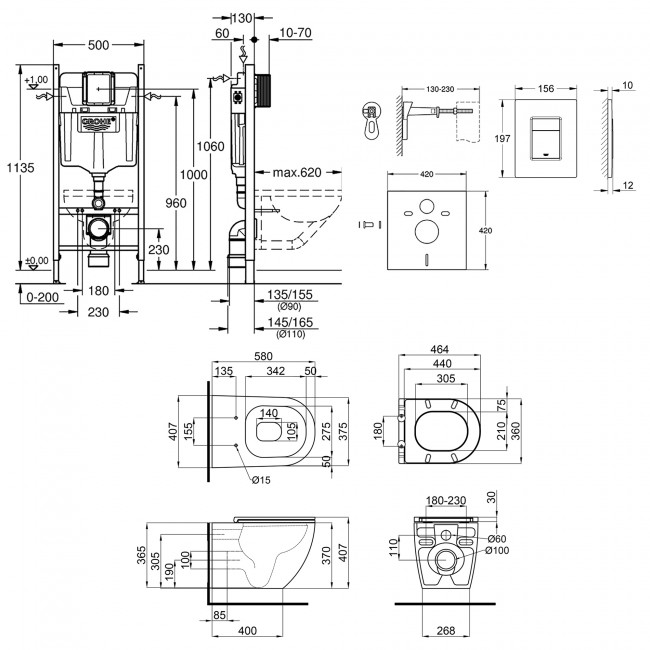 Набор инсталляция 4 в 1 Grohe Rapid SL 3884000G + унитаз с сиденьем Qtap Robin QT13332141ERW