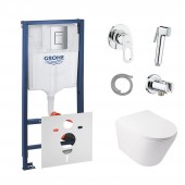 Комплект инсталляция Grohe Rapid SL 38772001 + унитаз с сиденьем Qtap Swan QT16335178W + набор для гигиенического душа со смесителем Grohe BauLoop 111042