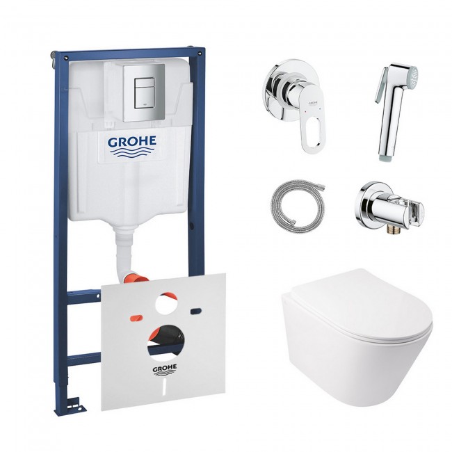 Комплект инсталляция Grohe Rapid SL 38772001 + унитаз с сиденьем Qtap Swan QT16335178W + набор для гигиенического душа со смесителем Grohe BauLoop 111042