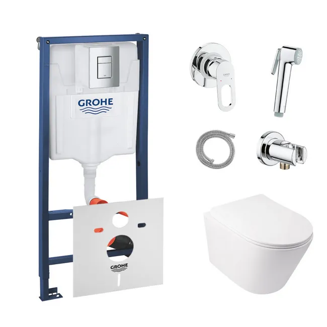 Комплект инсталляция Grohe Rapid SL 38772001 + унитаз с сиденьем Qtap Swan QT16335178W + набор для гигиенического душа со смесителем Grohe BauLoop 111042 Комплект инсталляция Grohe Rapid SL 38772001 + унитаз с сиденьем Qtap Swan QT16335178W + набор для гигиенического душа со смесителем Grohe BauLoop 111042