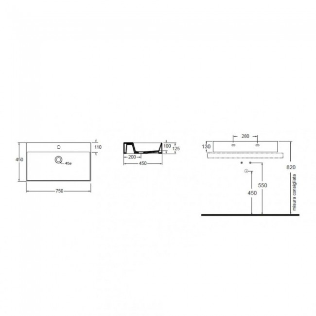 Раковина Azzurra Elegance squared EQA75MB1 Shiny white