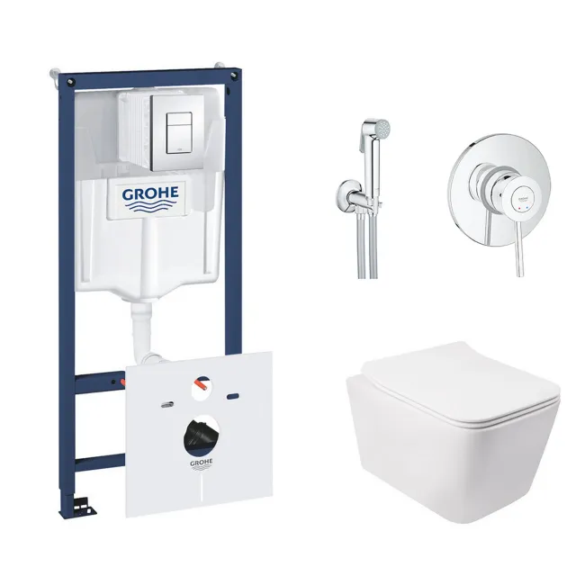 Комплект инсталляция Grohe Rapid SL 38827000 + унитаз с сиденьем Qtap Crow QT05335170W + набор для гигиенического душа со смесителем Grohe BauClassic 2904800S Комплект инсталляция Grohe Rapid SL 38827000 + унитаз с сиденьем Qtap Crow QT05335170W + набор для гигиенического душа со смесителем Grohe BauClassic 2904800S