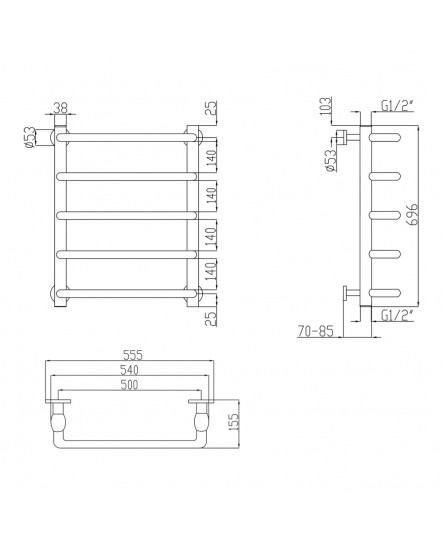 Сушарка для рушників водяна Lidz Standard (CRM) D32/20х1/2" 500x700 P5