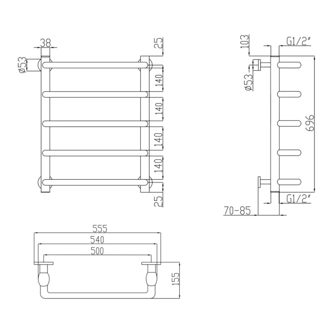 Сушарка для рушників водяна Lidz Standard (CRM) D32/20х1/2" 500x700 P5 2 Сушарка для рушників водяна Lidz Standard (CRM) D32/20х1/2" 500x700 P5 2