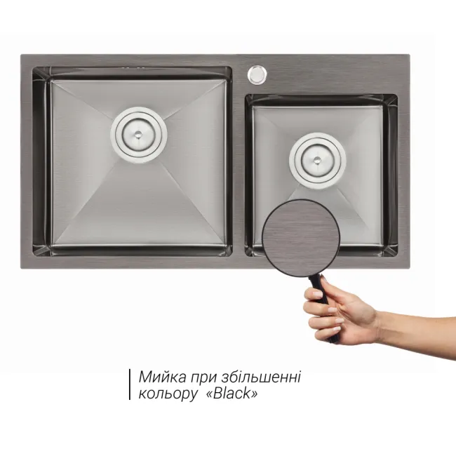 Кухонна мийка з двома чашами Qtap S7843BL 2.7/1.0 мм Black (QTS7843BRPVD10)