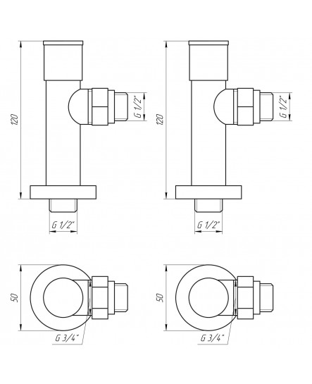 Набор Угловой кран с американкой SOLOMON LUX 1/2" 7777 (2шт.) WHITE