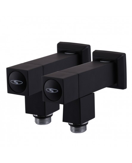 Набор Угловой кран полуоборотный с американкой SOLOMON LUX 1/2" CUBE BLACK 8888 (2шт.)