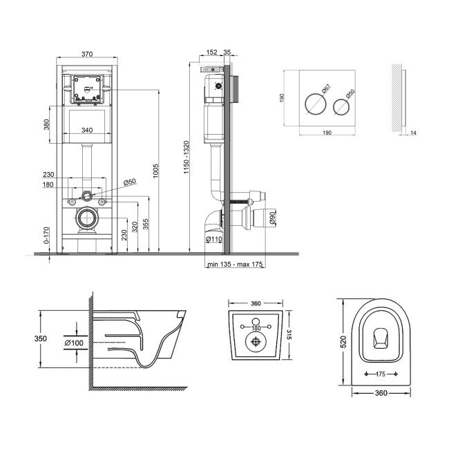 Набір Qtap інсталяція 4 в 1 з панеллю змиву Nest (QT0233M370 + QT0211P01V1176W) + унітаз з сидінням Jay QT07335176W 2