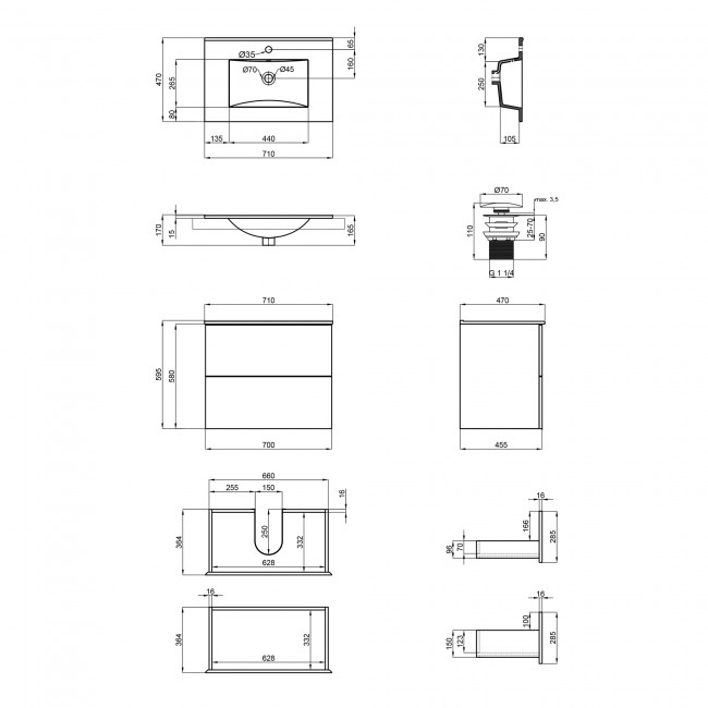 Комплект Qtap Tern 700х580х437 White тумба подвесная + раковина врезная QT1772TPL7013070CW