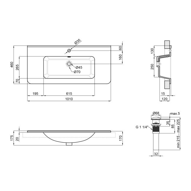 Раковина Qtap Albatross 9H 1000х460х180 White с донным клапаном QT01119100HW 2