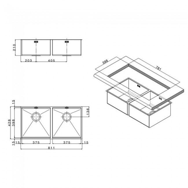 Кухонная мойка Apell Ferrara Zero FEQ3838USC Satin