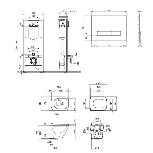 Набір Qtap інсталяція 4 в 1 з панеллю змиву Nest (QT0133M425 + QT0111V1107GB) + унітаз з сидінням Tern QT1733052ERMB 2