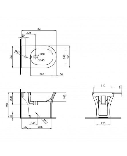 Біде підлогове Qtap Presto 540х340х400 White QT24441217C