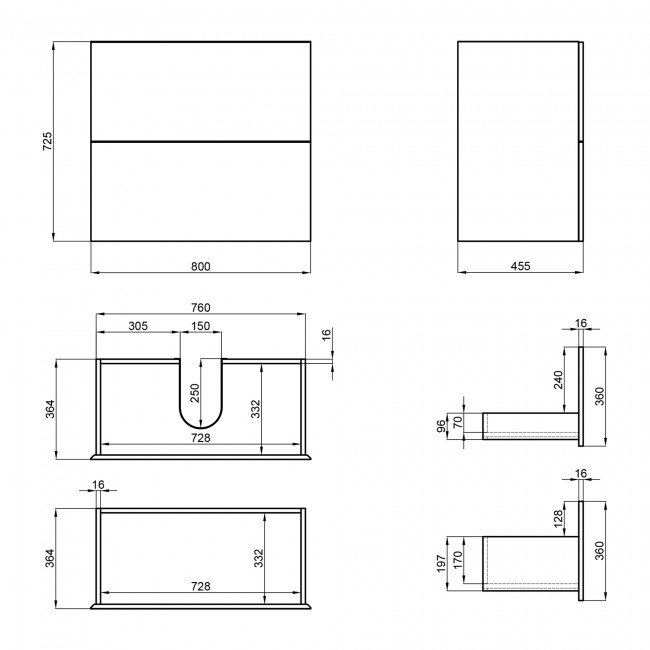 Тумба підвісна Qtap Tern 800х725х437 Matt black QT1774TPL802MB