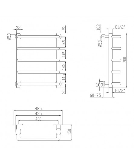 Сушарка для рушників водяна Lidz Standard (CRM) D32/20х1/2" 400x700 P5