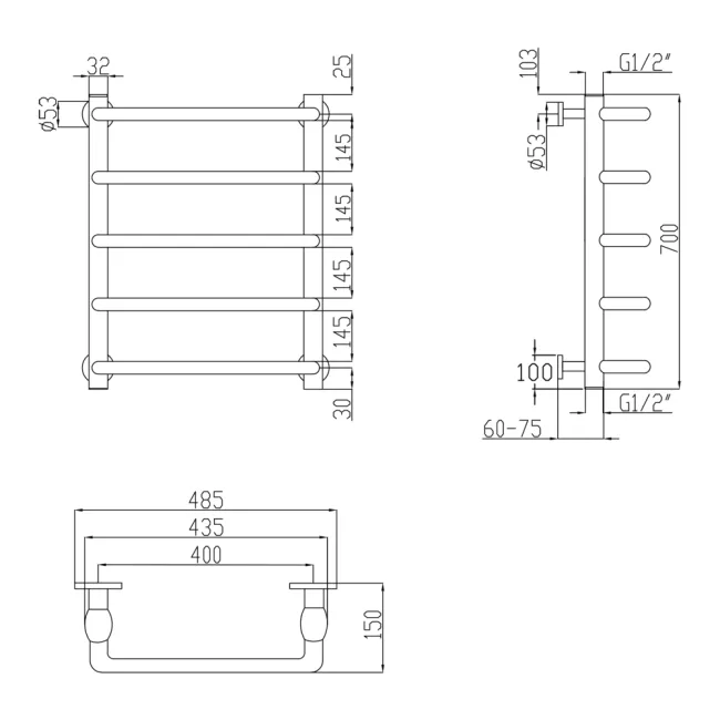 Сушарка для рушників водяна Lidz Standard (CRM) D32/20х1/2" 400x700 P5 2 Сушарка для рушників водяна Lidz Standard (CRM) D32/20х1/2" 400x700 P5 2