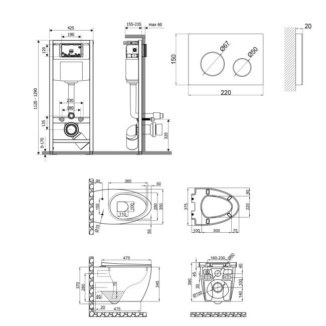 Набір Qtap інсталяція 4 в 1 з панеллю змиву Nest (QT0133M425 + QT0111M11V1114W) + унітаз з сидінням Leo QT11331002ERW 2
