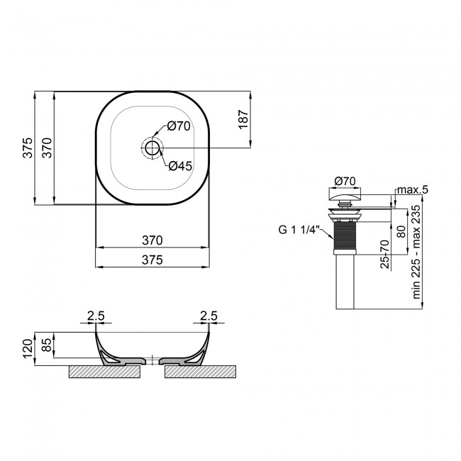 Раковина-чаша Qtap Kolibri 370х370х120 White с донным клапаном QT10118037FW