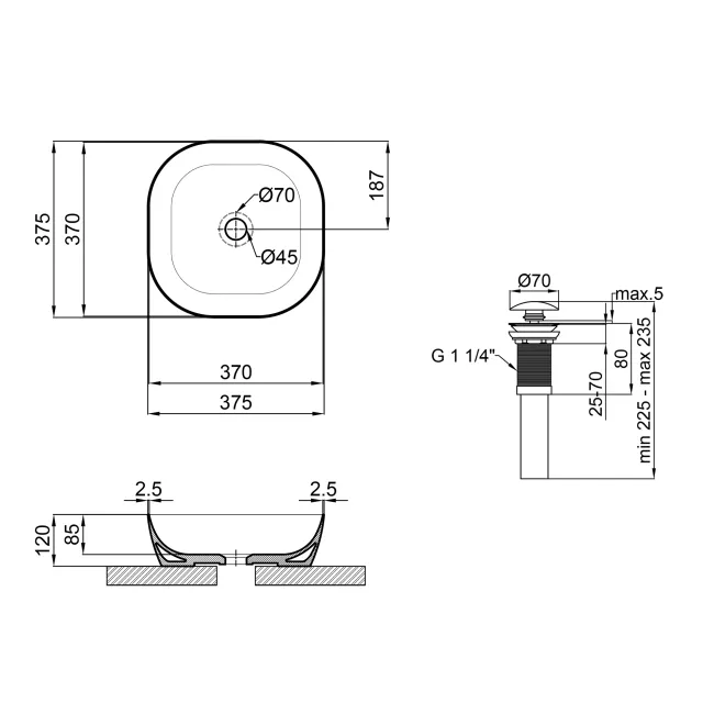 Раковина-чаша Qtap Kolibri 370х370х120 White с донным клапаном QT10118037FW 2 Раковина-чаша Qtap Kolibri 370х370х120 White с донным клапаном QT10118037FW 2