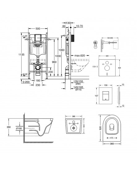 Набор инсталляция 4 в 1 Grohe Rapid SL 3884000G + унитаз с сиденьем Qtap Jay QT07335176W