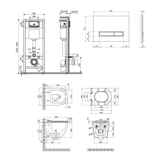 Набір Qtap інсталяція 4 в 1 з панеллю змиву Nest (QT0133M425 + QT0111V1107GB) + унітаз з сидінням Robin QT1333046ERMB 2