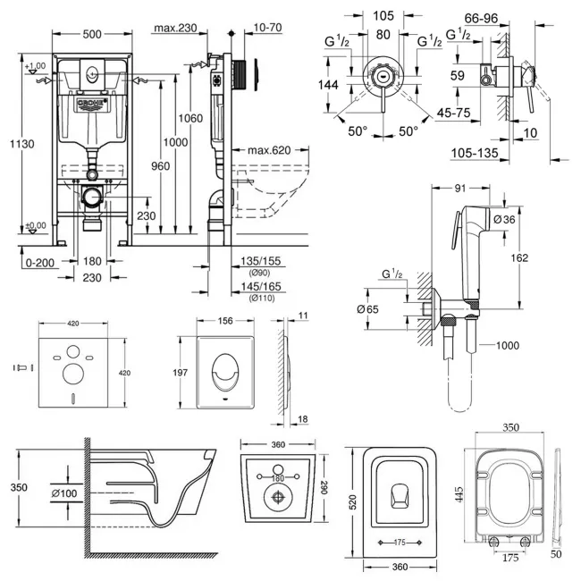 Комплект инсталляция Grohe Rapid SL 38722001 + унитаз с сиденьем Qtap Crow QT05335170W + набор для гигиенического душа со смесителем Grohe BauClassic 2904800S 2 Комплект инсталляция Grohe Rapid SL 38722001 + унитаз с сиденьем Qtap Crow QT05335170W + набор для гигиенического душа со смесителем Grohe BauClassic 2904800S 2