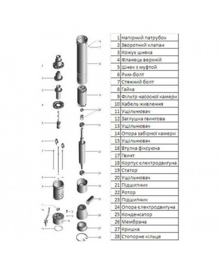 Насос свердловинний шнековий VOLKS pumpe 3QGD 1,5-70-0,37кВт 3 дюйма + кабель 15м